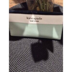 Kate Spade New York Colorblock Saffiano Leather Slim Bifold Wallet Mint Navy